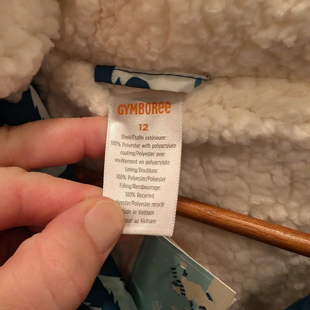 GYMBOREE boys polar bear print fleece lined hooded puffer coat size 12 - Picture 3 of 8